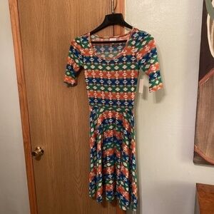 Lularoe "Nicole" NWT XXS w/Geometric Print Short Sleeve Fit & Flare Dress